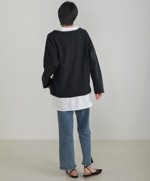 Bou Jeloud(ブージュルード)の「インナー付◆深VネックTOPS(Tシャツ/カットソー・レディース・チャコールグレー/ベージュ・FREE)」の3枚目の写真
