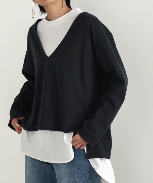 Bou Jeloud(ブージュルード)の「インナー付◆深VネックTOPS(Tシャツ/カットソー・レディース・チャコールグレー/ベージュ・FREE)」の15枚目の写真