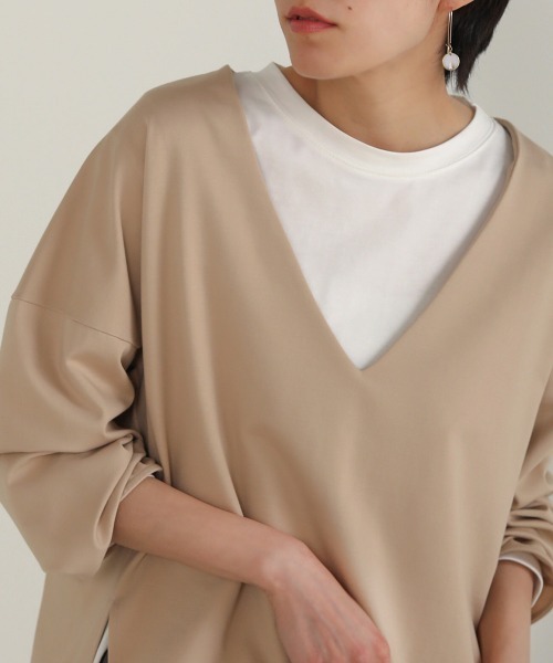 Bou Jeloud(ブージュルード)の「インナー付◆深VネックTOPS(Tシャツ/カットソー・レディース・チャコールグレー/ベージュ・FREE)」の22枚目の写真
