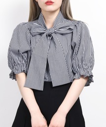 リボン付き半袖ブラウス