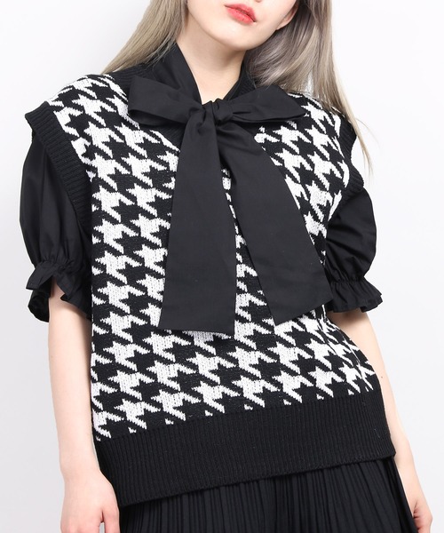 WC(ダブル シー)の「リボン付き半袖ブラウス(シャツ/ブラウス・レディース・ホワイト/ブラック/ブラック系その他・FREE)」の3枚目の写真