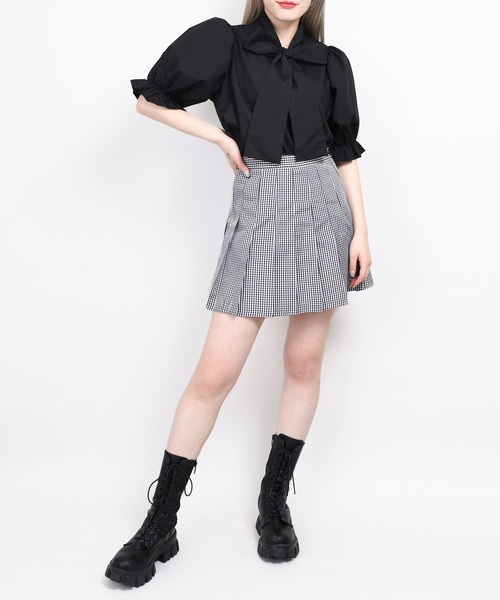 WC(ダブル シー)の「リボン付き半袖ブラウス(シャツ/ブラウス・レディース・ホワイト/ブラック/ブラック系その他・FREE)」の6枚目の写真