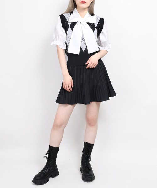 WC(ダブル シー)の「リボン付き半袖ブラウス(シャツ/ブラウス・レディース・ホワイト/ブラック/ブラック系その他・FREE)」の4枚目の写真