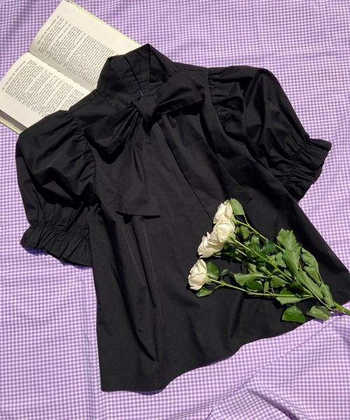WC(ダブル シー)の「リボン付き半袖ブラウス(シャツ/ブラウス・レディース・ホワイト/ブラック/ブラック系その他・FREE)」の12枚目の写真