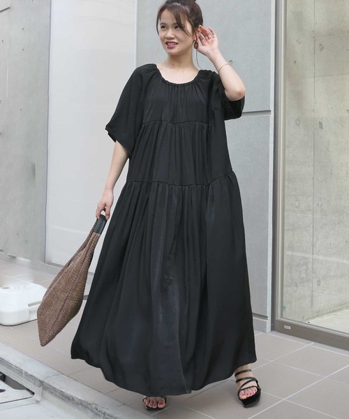 CORNERS（コーナーズ）の「ハーフスリーブティアードワンピース（ワンピース・レディース・ブラック/モカ/ライトベージュ/グレイッシュベージュ・M）」の8枚目の写真