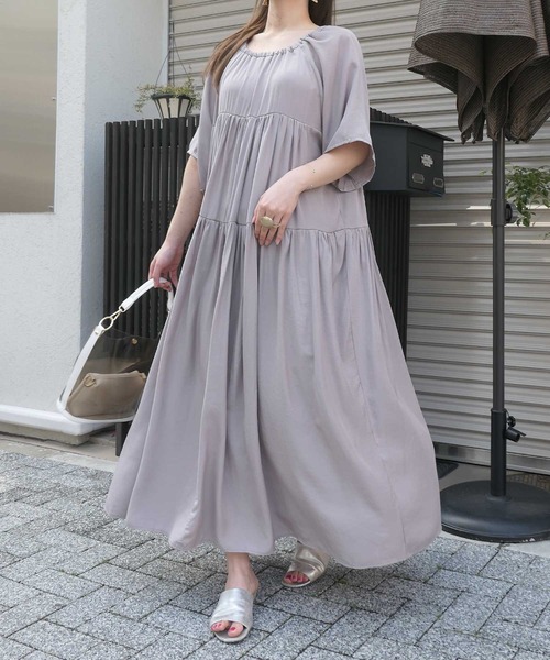 CORNERS（コーナーズ）の「ハーフスリーブティアードワンピース（ワンピース・レディース・ブラック/モカ/ライトベージュ/グレイッシュベージュ・M）」の10枚目の写真