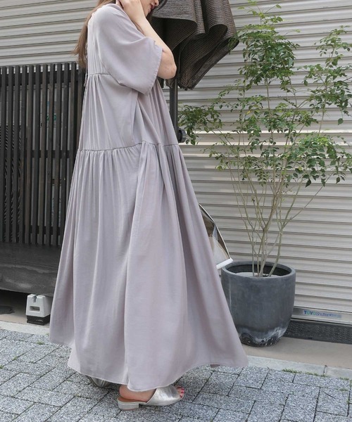 CORNERS（コーナーズ）の「ハーフスリーブティアードワンピース（ワンピース・レディース・ブラック/モカ/ライトベージュ/グレイッシュベージュ・M）」の9枚目の写真