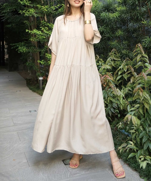 CORNERS（コーナーズ）の「ハーフスリーブティアードワンピース（ワンピース・レディース・ブラック/モカ/ライトベージュ/グレイッシュベージュ・M）」の12枚目の写真