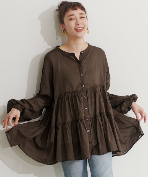 シアーコットンティアードブラウス