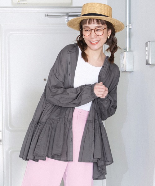 シアーコットンティアードブラウス