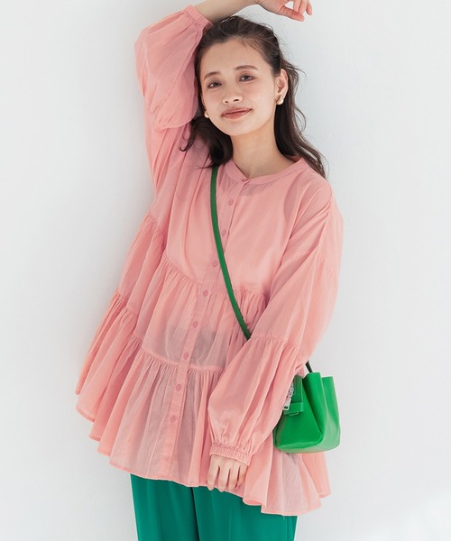 シアーコットンティアードブラウス