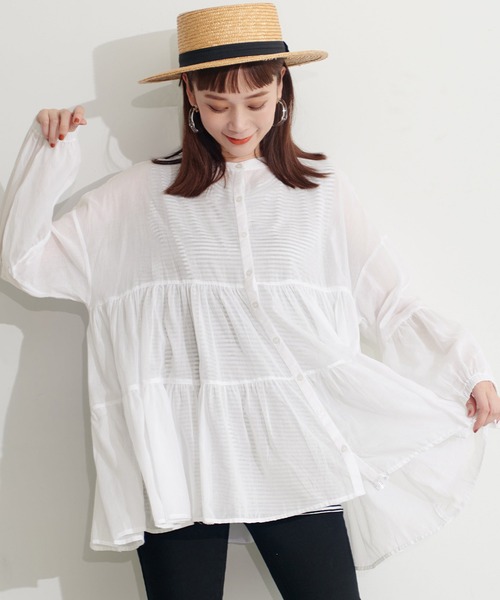 シアーコットンティアードブラウス