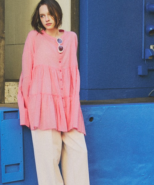 シアーコットンティアードブラウス