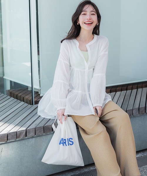 シアーコットンティアードブラウス