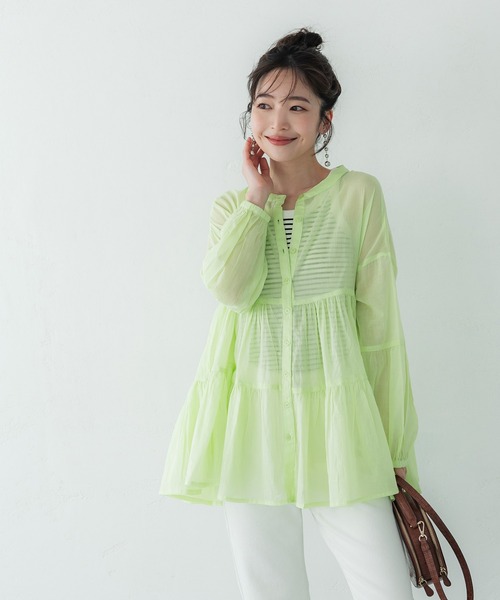セール】【WEB限定セール】シアーコットンティアードブラウス（シャツ