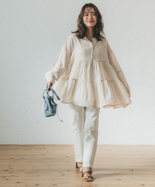 セール】【WEB限定セール】シアーコットンティアードブラウス（シャツ