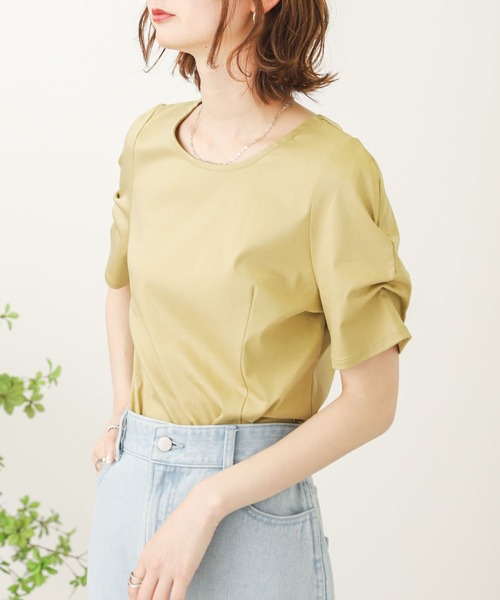 SENSE OF PLACE by URBAN RESEARCH（センスオブプレイスバイアーバンリサーチ）の「デザインスリーブコンパクトトップ（Tシャツ/カットソー・レディース・イエロー/ブラック/オフホワイト・ONE）」の3枚目の写真