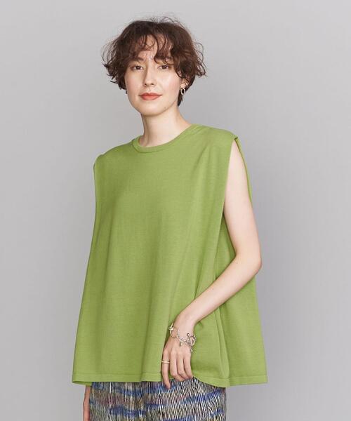 BEAUTY&YOUTH UNITED ARROWS（ビューティーアンドユースユナイテッドアローズ）の「BY コットンタックショルダーノースリーブニット -ウォッシャブル-（ニット/セーター・レディース・ホワイト/ブラック/ケリー・FREE）」の7枚目の写真