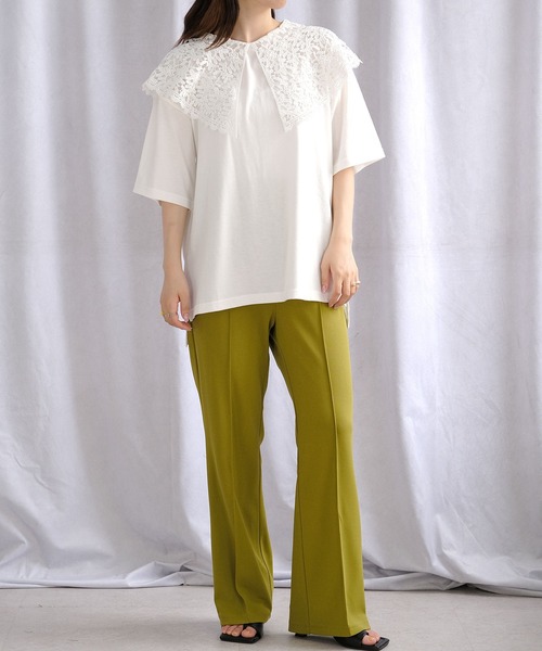 ANDJ(アンドジェイ)の「ビッグレース襟半袖Tシャツ(Tシャツ/カットソー・レディース・ホワイト/ブラック/チャコール・M)」の21枚目の写真