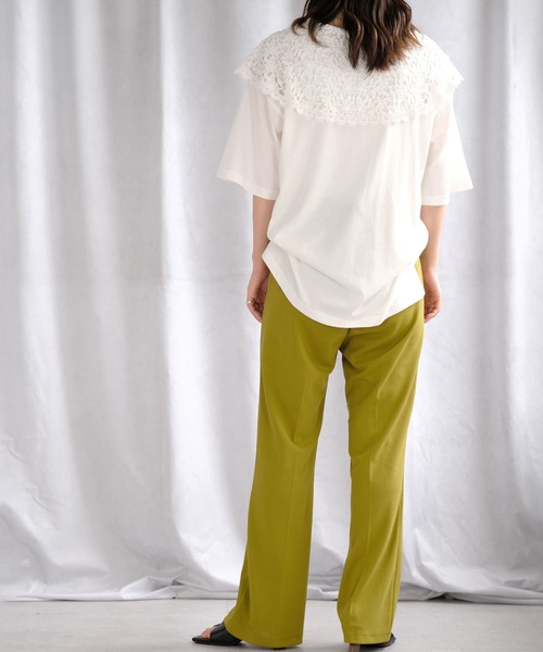 ANDJ(アンドジェイ)の「ビッグレース襟半袖Tシャツ(Tシャツ/カットソー・レディース・ホワイト/ブラック/チャコール・M)」の9枚目の写真