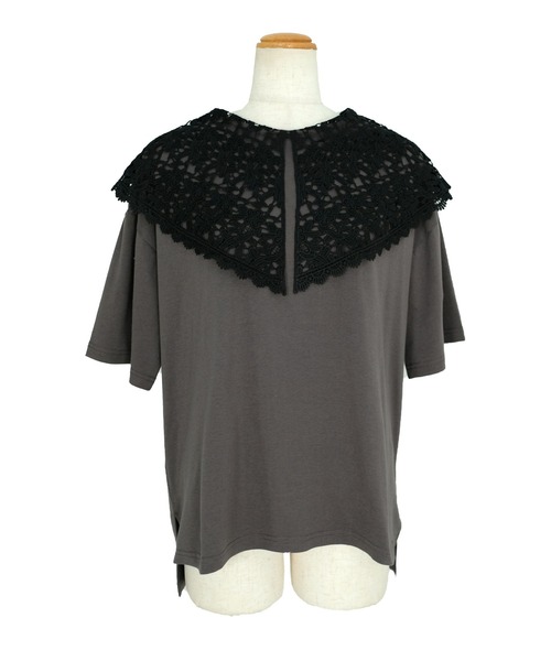 ANDJ(アンドジェイ)の「ビッグレース襟半袖Tシャツ(Tシャツ/カットソー・レディース・ホワイト/ブラック/チャコール・M)」の10枚目の写真