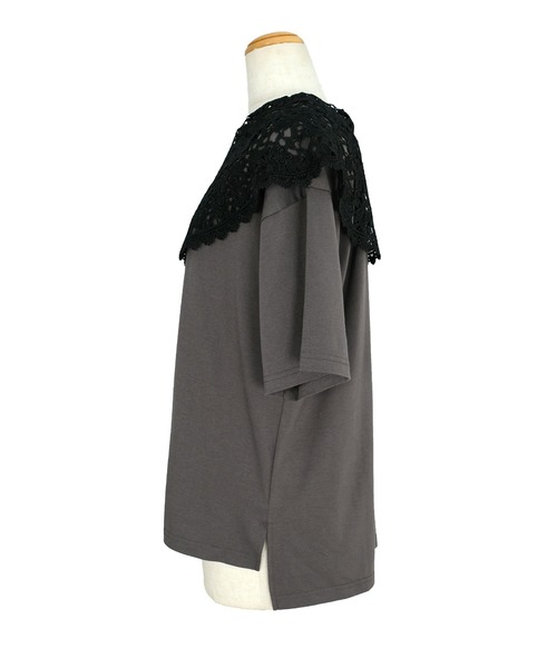 ANDJ(アンドジェイ)の「ビッグレース襟半袖Tシャツ(Tシャツ/カットソー・レディース・ホワイト/ブラック/チャコール・M)」の16枚目の写真