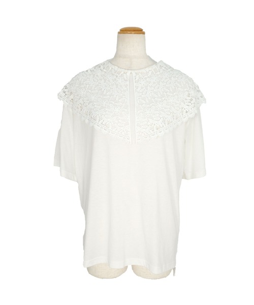 ANDJ(アンドジェイ)の「ビッグレース襟半袖Tシャツ(Tシャツ/カットソー・レディース・ホワイト/ブラック/チャコール・M)」の7枚目の写真