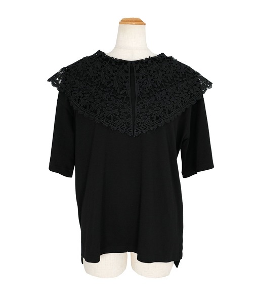 ANDJ(アンドジェイ)の「ビッグレース襟半袖Tシャツ(Tシャツ/カットソー・レディース・ホワイト/ブラック/チャコール・M)」の5枚目の写真