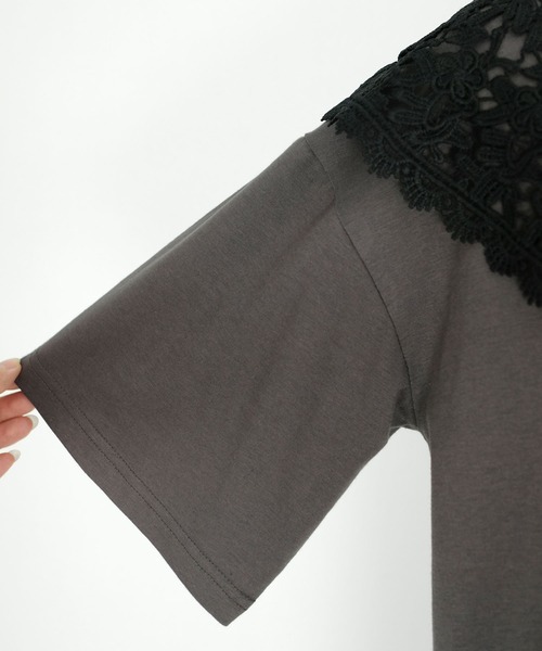 ANDJ(アンドジェイ)の「ビッグレース襟半袖Tシャツ(Tシャツ/カットソー・レディース・ホワイト/ブラック/チャコール・M)」の11枚目の写真