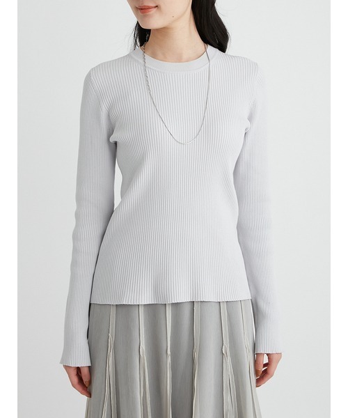 Mila Owen（ミラオーウェン）の「オーガニッククルーネックニットトップ（ニット/セーター・レディース・グレー/チャコールグレー/ターコイズブルー・0/1）」の4枚目の写真