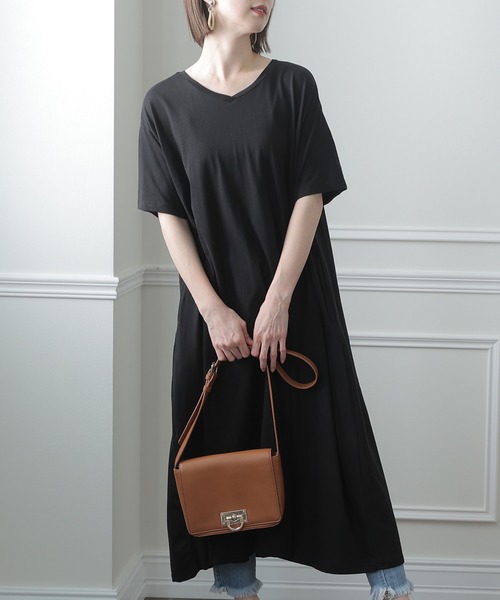 ElegChic(エレグシック)の「Aライン コットンワンピース(ワンピース・レディース・モカ/ブラック/グレイッシュベージュ・4L/XL/M)」の2枚目の写真