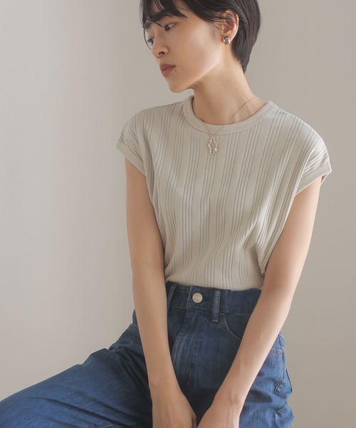 AMERICAN HOLIC(アメリカンホリック)の「針抜きテレコカットプルオーバー(Tシャツ/カットソー・レディース・ネイビー/ブラック/グレイッシュベージュ・M/L)」の2枚目の写真