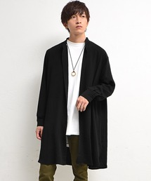 【MinoriTY】バンドカラー長袖シャツ ノーカラーシャツ メンズ 無地 ロング丈 オーバーサイズ ビッグシルエット