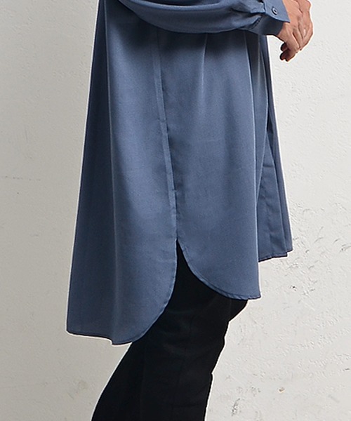 MinoriTY（マイノリティ）の「【MinoriTY】バンドカラー長袖シャツ ノーカラーシャツ メンズ 無地 ロング丈 オーバーサイズ ビッグシルエット（シャツ/ブラウス・メンズ・ブラック/グレー/ブルー/モカ・M/L/S）」の17枚目の写真