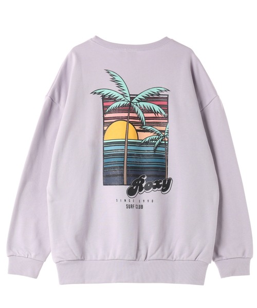 ROXY(ロキシー)の「PALM TREE PULLOVER/ロキシーバックプリントスウェットトレーナー(スウェット・レディース・ブラック/パープル/ブラック系その他・SMALL/MEDIUM/LARGE)」の1枚目の写真