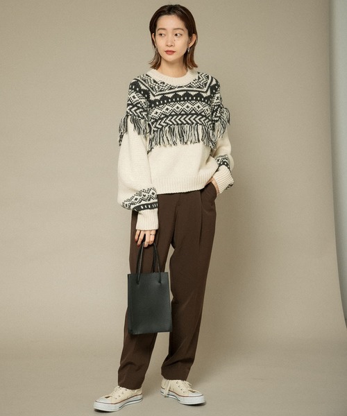KBF（ケイビーエフ）の「ノルディックフリンジニット（ニット/セーター・レディース・アイボリー/ベージュ系その他/ブラック・ONE）」の7枚目の写真