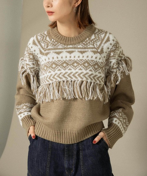 KBF（ケイビーエフ）の「ノルディックフリンジニット（ニット/セーター・レディース・アイボリー/ベージュ系その他/ブラック・ONE）」の9枚目の写真