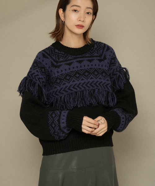 KBF（ケイビーエフ）の「ノルディックフリンジニット（ニット/セーター・レディース・アイボリー/ベージュ系その他/ブラック・ONE）」の14枚目の写真