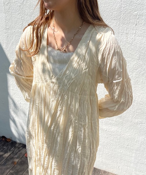 apres jour clair（アプレジュールクレア）の「【apres jour clair】クリンクルワンピース（ワンピース・レディース・モカ/アイボリー/ブラウン系その他・フリー/X-LARGE）」の6枚目の写真