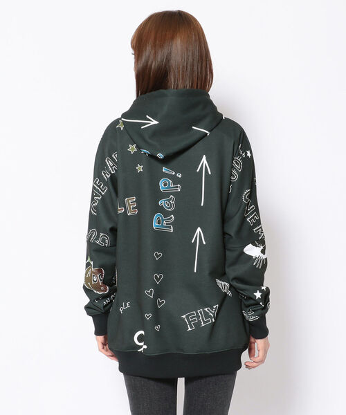 ONE MADE（ワンメイド）の「ONE MADE(ワンメイド)総柄パーカー（パーカー・レディース・ブラック・FREE）」の2枚目の写真