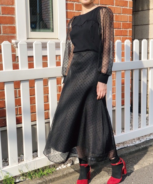 Banner Barrett（バナーバレット）の「【Lili Lurex】ドットシアースカート（スカート・レディース・ブラック/ブラック×ピンク・38）」の5枚目の写真