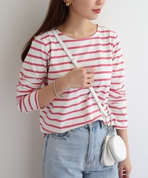 コットン長袖クルーネックボーダーTシャツ