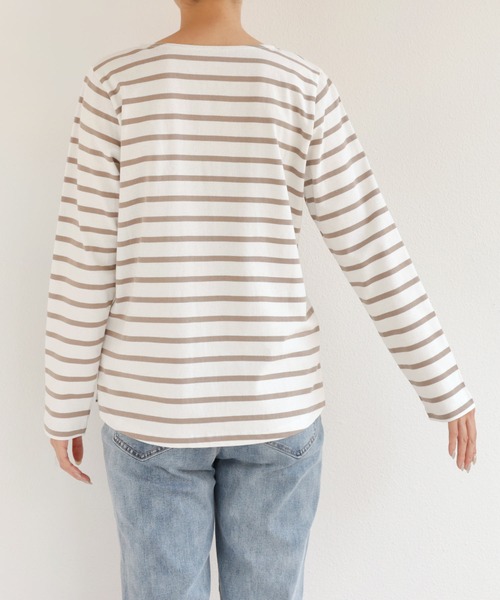 andme(アンドミー)の「コットン長袖クルーネックボーダーTシャツ(Tシャツ/カットソー・レディース・グレイッシュベージュ/ホワイト×パープル/ベージュ系その他/ホワイト×ブラック/ホワイト×ピンク/ホワイト×ブルー・M/L)」の7枚目の写真