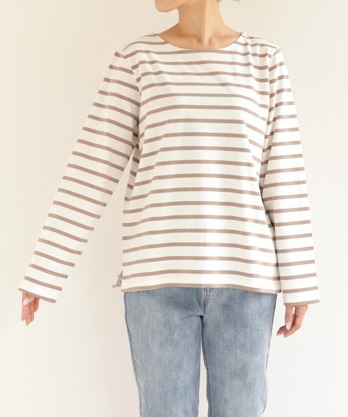 andme(アンドミー)の「コットン長袖クルーネックボーダーTシャツ(Tシャツ/カットソー・レディース・グレイッシュベージュ/ホワイト×パープル/ベージュ系その他/ホワイト×ブラック/ホワイト×ピンク/ホワイト×ブルー・M/L)」の8枚目の写真