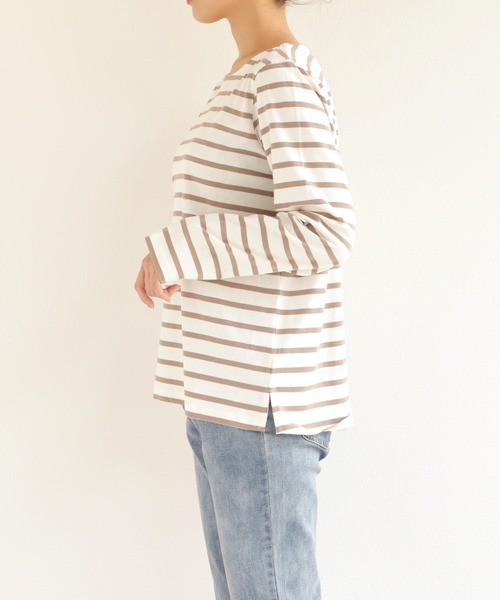 andme(アンドミー)の「コットン長袖クルーネックボーダーTシャツ(Tシャツ/カットソー・レディース・グレイッシュベージュ/ホワイト×パープル/ベージュ系その他/ホワイト×ブラック/ホワイト×ピンク/ホワイト×ブルー・M/L)」の9枚目の写真