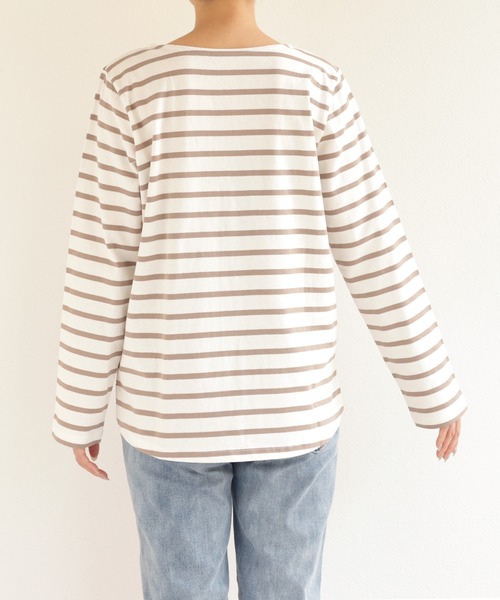 andme(アンドミー)の「コットン長袖クルーネックボーダーTシャツ(Tシャツ/カットソー・レディース・グレイッシュベージュ/ホワイト×パープル/ベージュ系その他/ホワイト×ブラック/ホワイト×ピンク/ホワイト×ブルー・M/L)」の10枚目の写真