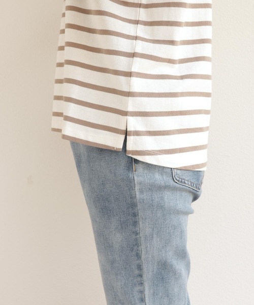 andme(アンドミー)の「コットン長袖クルーネックボーダーTシャツ(Tシャツ/カットソー・レディース・グレイッシュベージュ/ホワイト×パープル/ベージュ系その他/ホワイト×ブラック/ホワイト×ピンク/ホワイト×ブルー・M/L)」の14枚目の写真