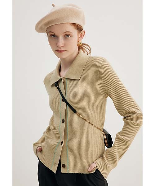 Fano Studios(ファノ ストゥディオズ)の「【Fano Studios】Rib knit collar cardigan FD21S022(カーディガン/ボレロ・レディース・ベージュ・M/L/S)」の3枚目の写真