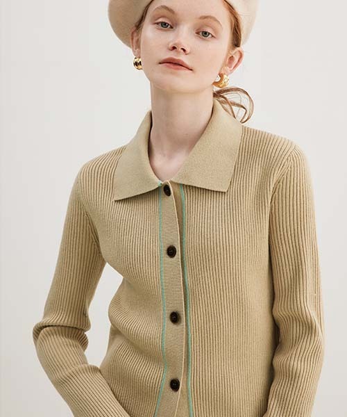 Fano Studios(ファノ ストゥディオズ)の「【Fano Studios】Rib knit collar cardigan FD21S022(カーディガン/ボレロ・レディース・ベージュ・M/L/S)」の5枚目の写真