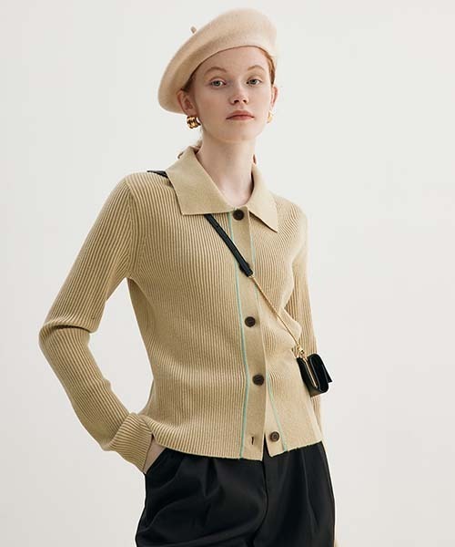 Fano Studios(ファノ ストゥディオズ)の「【Fano Studios】Rib knit collar cardigan FD21S022(カーディガン/ボレロ・レディース・ベージュ・M/L/S)」の6枚目の写真